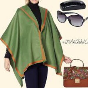IMAN Global Chic Olive Green Handkerchief Hem Cape Jacket | OS Plus